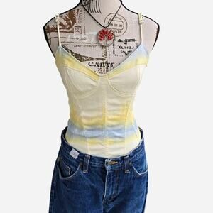 Zara Yellow white tie dye corset style bodysuit
